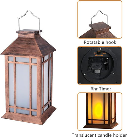 Bdor 2-Pack 13" Vintage Candle Lantern with Led Flameless Candle (6hr Timer) - IP65 Waterproof Battery Powered - Outdoor Patio Hanging Lanterns Decorative Tabletop Lanterns
