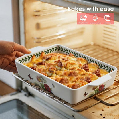ACMLIFE Ceramic Casserole Dish Set, Ceramic Baking Dish for Oven, Casserole Dish Bakeware Set, Casserole Dishes for Oven, Lasagna Pan, Large Baking Dishes with Handles, Microwave, Dishwasher Safe, Gift Packaging Floral 2 Pcs Set(13"x8"+10.3"x6.3") (Bea...