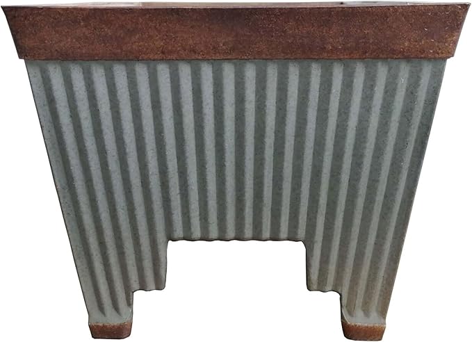 Southern Patio 24 Inch Westlake Outdoor Rectangular Deck Rail Textured Resin Garden Flower Herb Planter w/Sun Protectors, Rustic Galvanized
