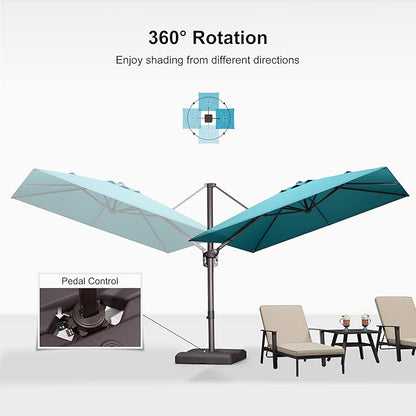 PURPLE LEAF 9' X 9' Patio Umbrella With Base Square Cantilever Umbrella Outdoor with 360° Rotation and Aluminum Offset Hanging for Pool Deck Garden Backyard, Turquoise