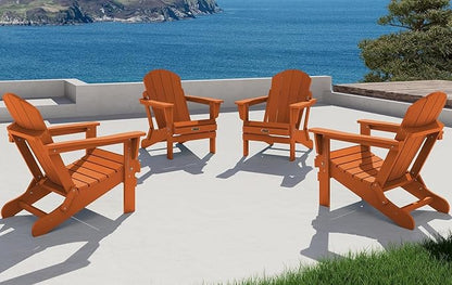 SERWALL Folding Adirondack Chair Set of 4 for Patio Garden Outdoors Fire Pit Chairs- Orange