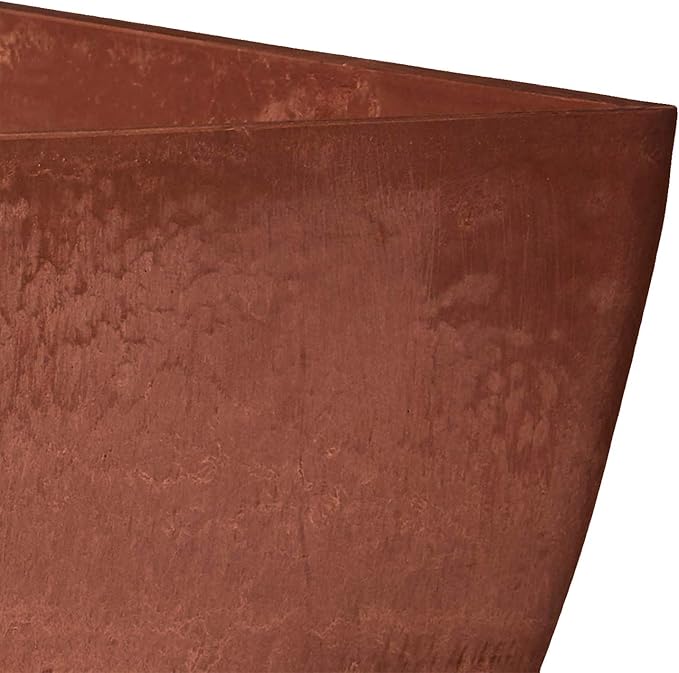 PSW Pot Collection FB40TC 16x13 inch Plastic/Stone/Wood Composite Square Planter – No Drainage Hole (Drillable), Modern Indoor/Outer Pot for Flowers, Foliage, Fairy Gardens, Terra Cotta Color