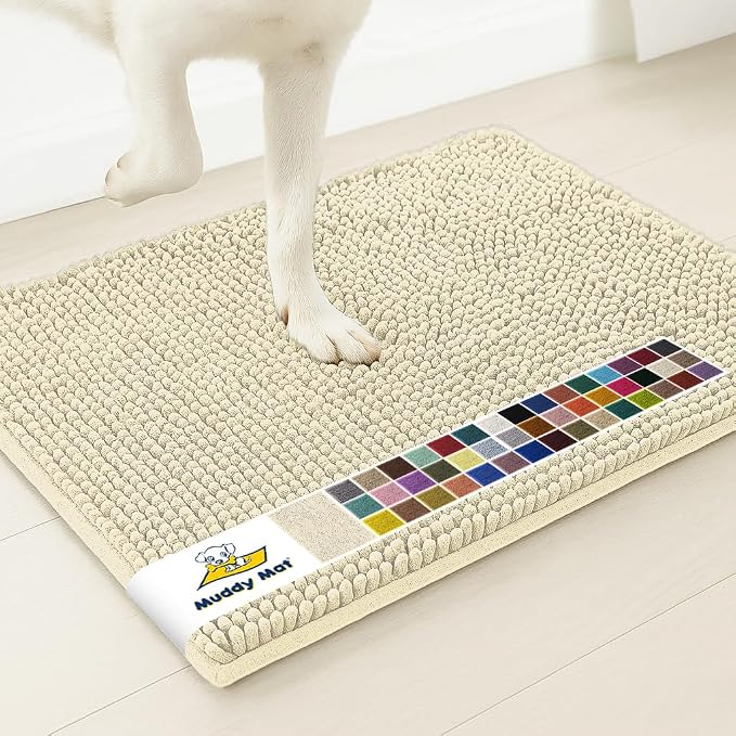 Muddy Mat® | Super Water Absorbent Door Mat Indoor, Microfiber Quick Dry Chenille Entryway Rug, Slip Resistant Front Door Mat, Indoor Mats for Entryway, Machine Washable Pet Rug, Ivory 3ft x 5ft