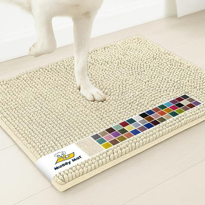 Muddy Mat® | Super Water Absorbent Door Mat Indoor, Microfiber Quick Dry Chenille Entryway Rug, Slip Resistant Front Door Mat, Indoor Mats for Entryway, Machine Washable Pet Rug, Ivory 3ft x 5ft