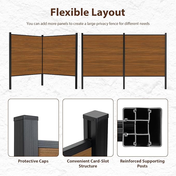 72" W x 72" H Outdoor Privacy Fence with Sturdy Alloy Post, Tall Wind Resistant Fence Covering Privacy for Yard Backyard Garden and Swimming Pool(Brown, 2Post)