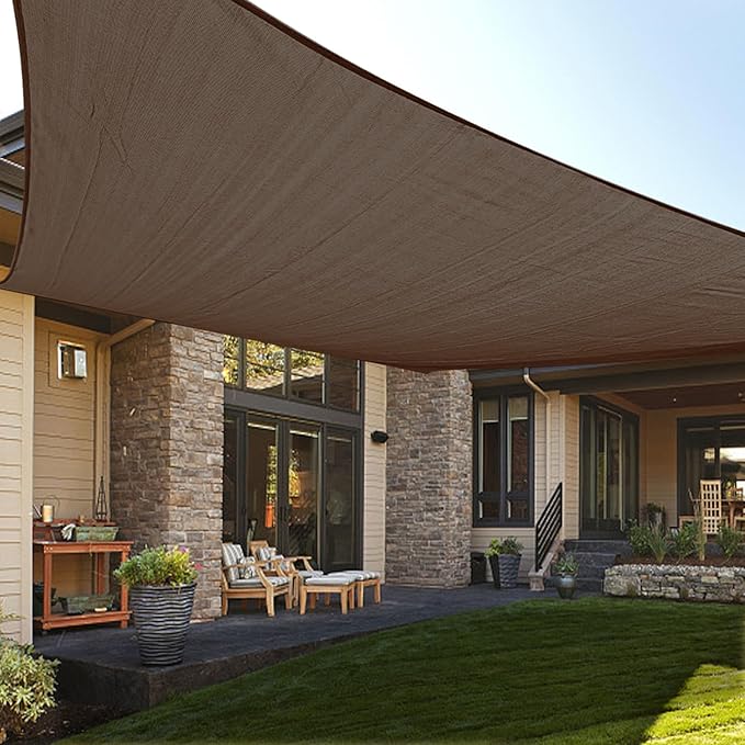 LOVE STORY Custom Size 10'x24' Brown Sun Shade Sail Rectangle UV Block Canopy Patio Sail Sunshades Fabric for Outdoor Garden Carport (We Make Custom Size)