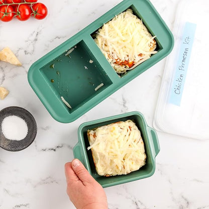 Souper Cubes Ceramic Baking Dishes 2.0-5" x 5" Baking Dishes with Silicone Lids, Individual Baking Dishes for Oven, Microwave, Oven and Air Fryer Safe, USA Made, Set of 2 - Kale