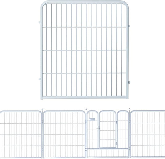 ZXMOTO Decorative White Garden Fence 24 Pack for Pets Dogs 32in (H) x 55ft (L),Metal Wire Fencing Border Animal Barrier,Flower Bed Border for Landscape Patio Yard Outdoor, White