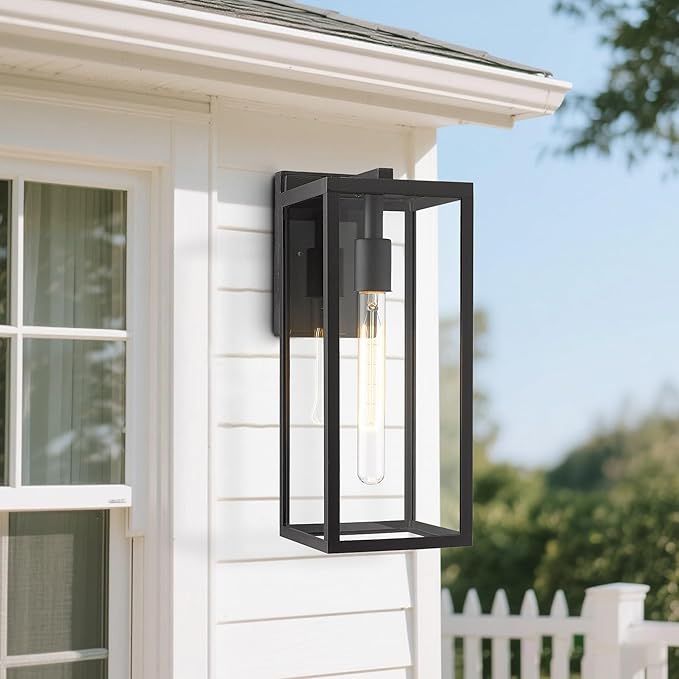 Bestshared Outdoor Wall Sconce Lights,Exterior Wall Lighting Fixtures with Clear Glass, Anti-Rust Modern Black Outside Lantern Lamp for House Front Porch Doorway Patio (Black, 15"-1 Pack)