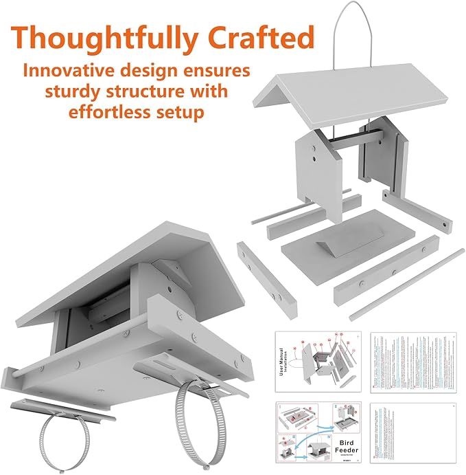 Wooden Bird Feeder Large Capacity Wood Birdfeeder for Feeding Outside Garden Wild Finches Robin Sparrow Blue Jay Chickadees