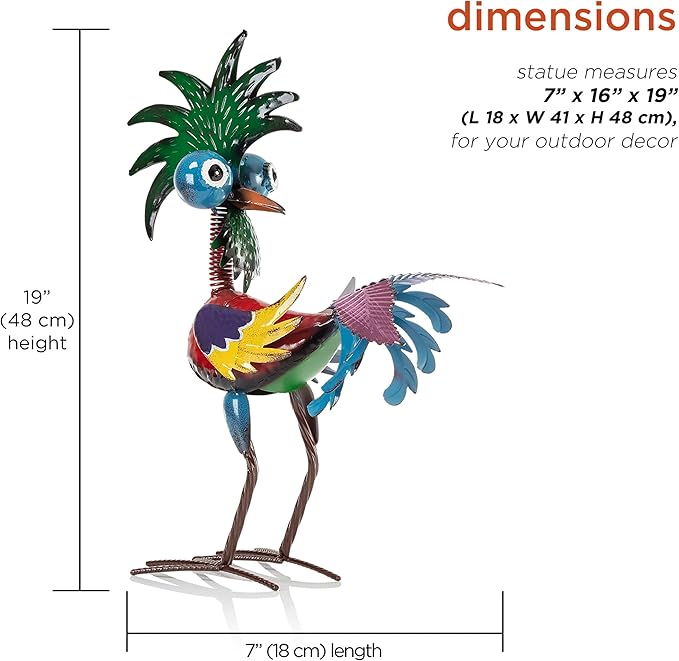Alpine Corporation - 19" Tall Wild Tropical Metal Rooster Yard Statue – Colorful Indoor/Outdoor Garden Décor, Rustic & Fun Farm Animal for Garden, Patio, Lawn, or Porch