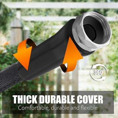 Non-Expandable Garden Hose 25feet, with 10 Function Hose Nozzle, Tough & Flexible, Lightweight, Crush Resistant Fittings, Kink & Tangle Free, Rust Proof