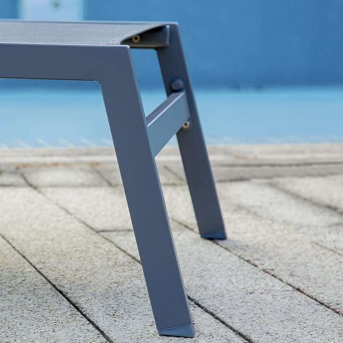 Domi Patio 3 Pieces Aluminum Textilene Chaise Lounge Set with Side Table Outdoor,Adjustable Back&Pillow for Yard,Garden,Sunbathing,for All Seasons,Gray