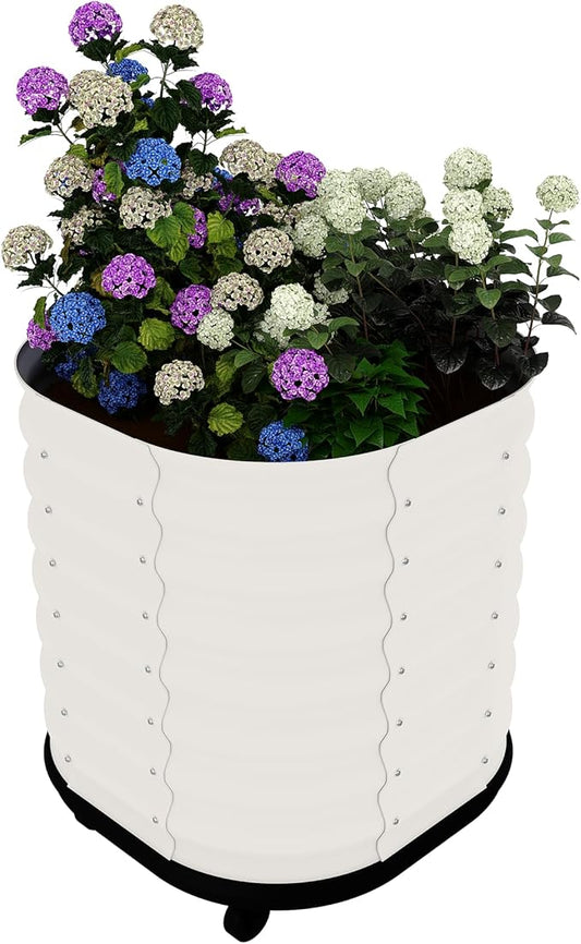 GarveeHome Self-Watering Wheeled Metal Garden Bed – Mobile Raised Planter Box with Water, Galvanized Steel Indoor/Outdoor Rolling Grow Station for Herbs, Veggies & Decor (23.6"x23.6"x27.5"),White