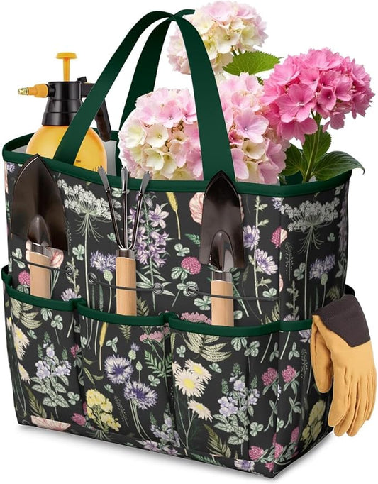 Daisy Flowers Garden Tool Bag - Waterproof Garden Tote with 8 Pockets, Large Storage Home Organizer Gardening Tool Oxford Bag for Garden Tools Kits Holder, Ideal Outdoor Gardening Gift for Women & Men