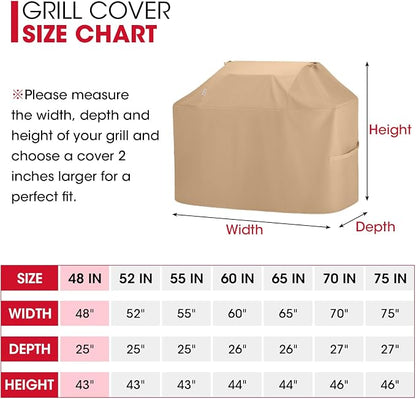 Unicook BBQ Grill Cover for Outdoor Grill 48 Inch, Heavy Duty Waterproof 2 Burner BBQ Cover, Compatible with Weber Char-Broil and Nexgrill Gas Grills, All Weather Protection, Light Brown