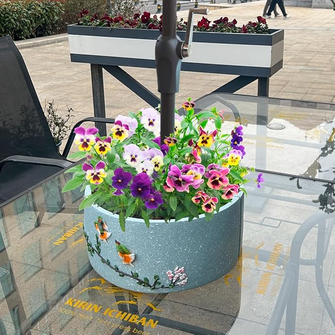 2pcs Patio Umbrella Planter Around Umbrella Planter Blue Weatherproof with Drainage Holes Half-Circle Planter Pots with Umbrella Rod Hole for Terrace Tables