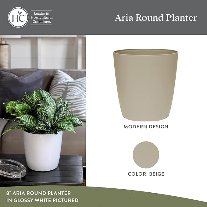 The HC Companies Aria Round Self-Watering Pot - Lightweight Plastic Planter for Herbs & More - Durable Plant Pots for Indoor Plants & Outdoor Plants (16" Beige, Pack of 2)