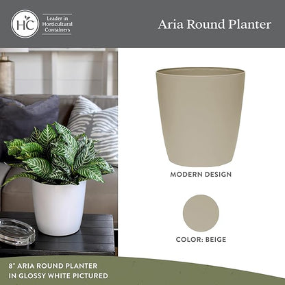The HC Companies Aria Round Self-Watering Pot - Lightweight Plastic Planter for Herbs & More - Durable Plant Pots for Indoor Plants & Outdoor Plants (16" Beige, Pack of 2)