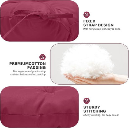Porch Swing Cushions,Outdoor Cushions 3 Seater Replacement with Backrest, Waterproof Thickened Bench Cushion with Ties for Porch, Patio,Outdoor, Backyard and Garden (Wine Red 47 * 40 in)