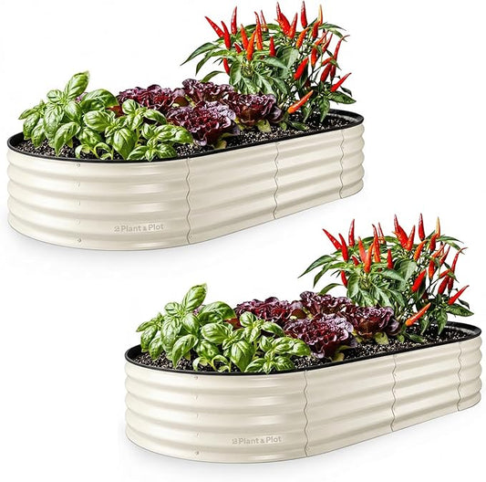Plant & Plot Galvanized Raised Garden Beds Outdoor // 6×3×1 ft (2-Pack) Planter Raised Beds for Gardening, Vegetables, Flowers // Large Metal Garden Box // Patented Tool-Free Design (White)