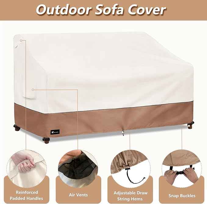 Outdoor Couch Cover for Patio Furniture - Heavy Duty Waterpoof All-Weather 3-Seater Patio Sofa Cover, 85"x38"x35" (Beige)