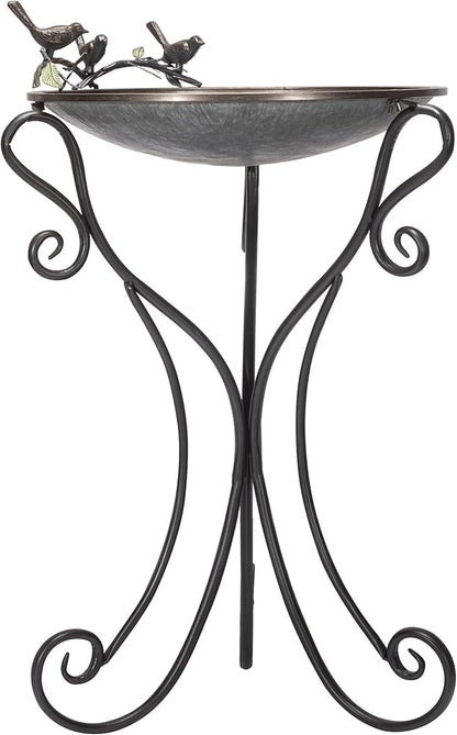 Alpine Corporation Vintage Metal Birdbath with Twigs and Bird Figurines - Iron Outdoor Decor for Garden, Patio, Deck, Porch