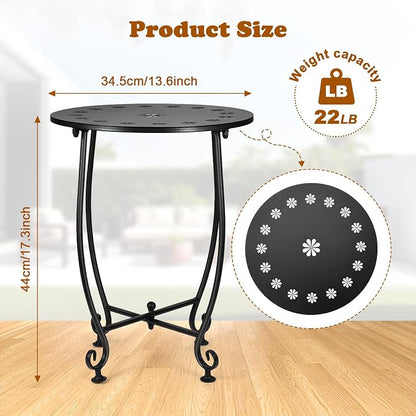 14 Inch Outdoor Side Tables for Patio, Weather Resistant Steel Patio Side Table, Small Round Outdoor End Table Metal Side Table for Patio Yard Balcony Porch Garden Black