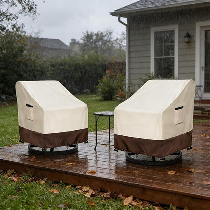 Patio Chair Covers 2 Pack, 33W x 35D x 38.5H inches, 600D Heavy Duty Waterproof Outdoor Furniture Cover, Patio Furniture Covers for Lawn/Garden Chiars, Beige & Brown