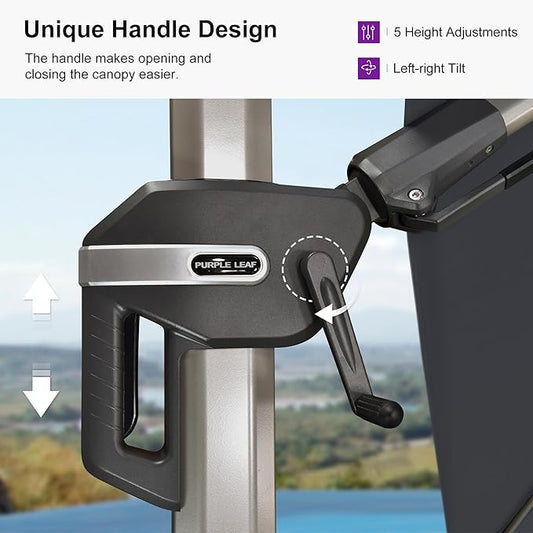 PURPLE LEAF 8' X 8' Left-right Tilting Patio Umbrella with Base Outdoor Swivel Cantilever Offset Aluminum Umbrella with Champagne Frame and 360-degree Rotation for Garden Deck Pool, Grey