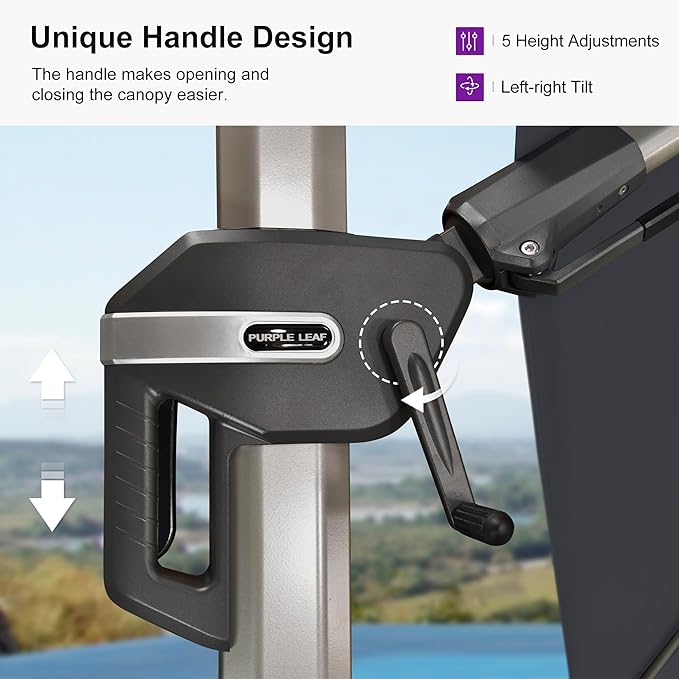 PURPLE LEAF 8' X 10' Left-right Tilting Patio Umbrella with Base Outdoor Swivel Cantilever Offset Aluminum Umbrella with Champagne Frame and 360-degree Rotation for Garden Deck Pool, Grey
