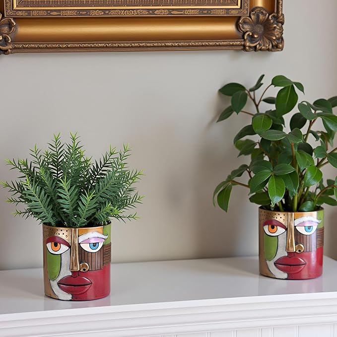 XMGZQ Abstract Cubism Face Planter,Pop Art Sculpture & Vase Decor,Unique Picasso Style Flower Pot,for 4-6 Inch Succulents & Houseplants,Drainage Hole Included,Statement Gift (Eclectic)