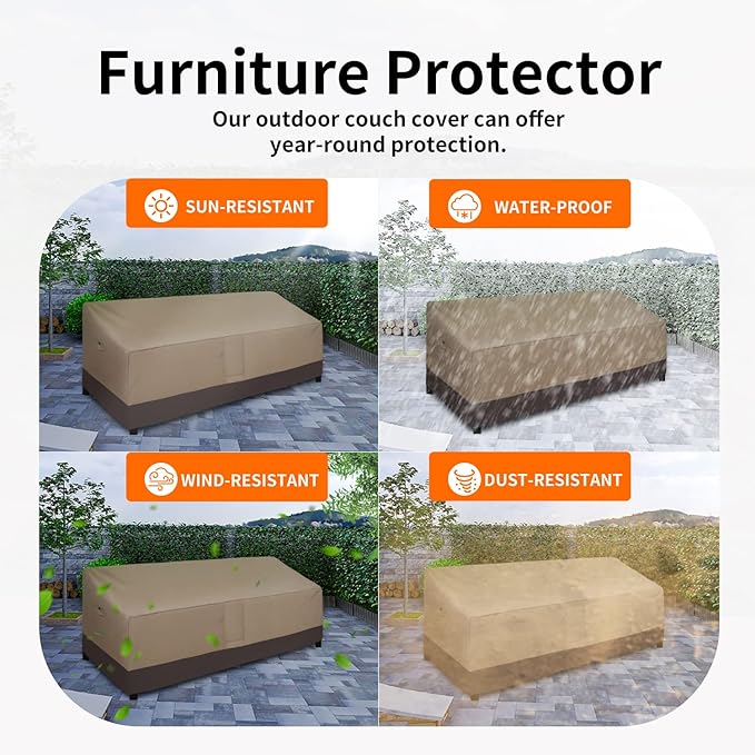 Easy-Going Waterproof Outdoor Couch Cover, Heavy Patio Furniture Sofa Cover Windproof Durable (104Wx40Dx33H inch,Camel/Dark Brown)