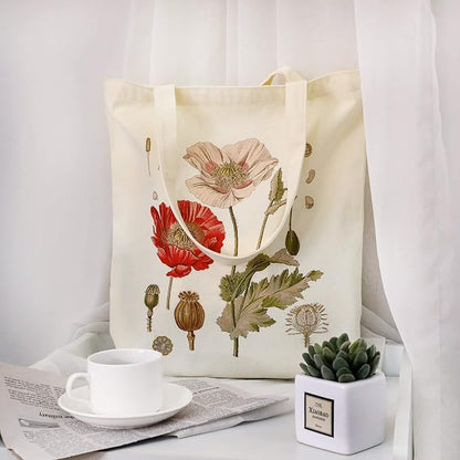 4 Pieces Floral Canvas Tote Bag for Women Book Club Gifts Cute Aesthetic Canvas Bags Bulk Flower Reusable Grocery Shopping Bag Aesthetic for Women