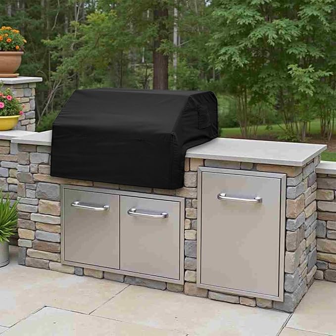 Covers & All Built-in Grill Cover for Outdoor Grill – Heavy Duty 12 oz Waterproof Built-in BBQ Grill Cover, PVC-Coated Polyester with Elastic Hem for Snug Fit (32.7 x 26 x 11.8 inches, Black)