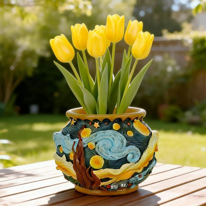 Starry Night Floral Planter, Unique and Interesting Abstract Art Flower pots, Vibrant Colors, Perfect for Home/Garden Artistic Decoration (Starry Sky)