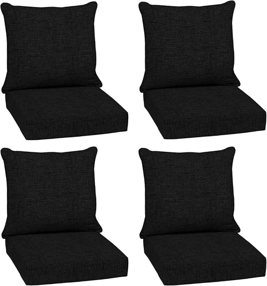 Arden Outdoor Deep Seat Cushion Set (4-Pack), 24 in x 24 in, Weather-Proof, Rain-Proof, Fade Resistant Patio Cushion for Chair, Sofa, and Couch Black Leala