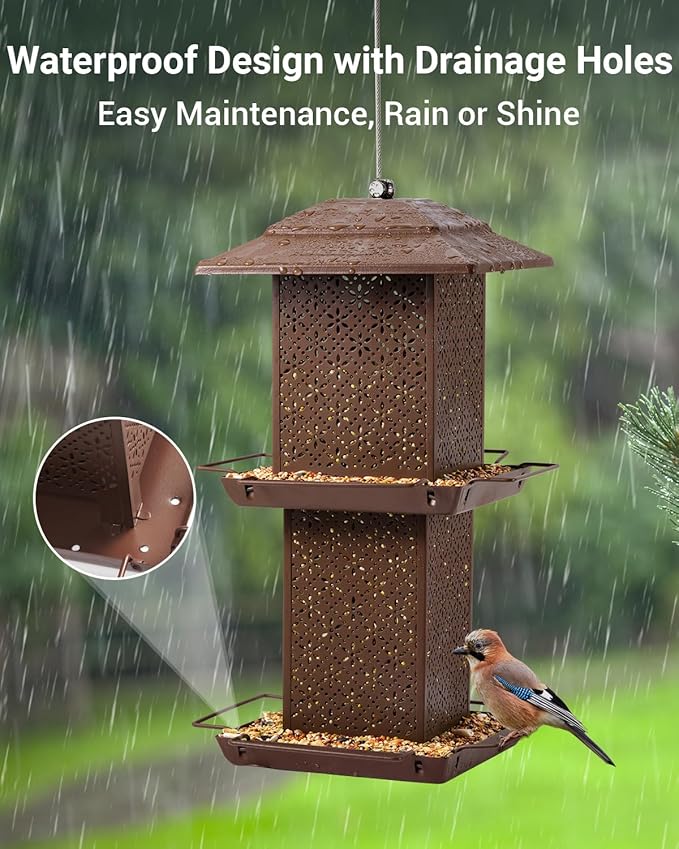 HouseSapp Bird Feeders for Outdoors Hanging - 6lb Large Capacity Metal Double Tier Bird Feeder,Chew-Proof, Weather and Water Resistant Wild Bird Feeders, Outside and Garden Decoration