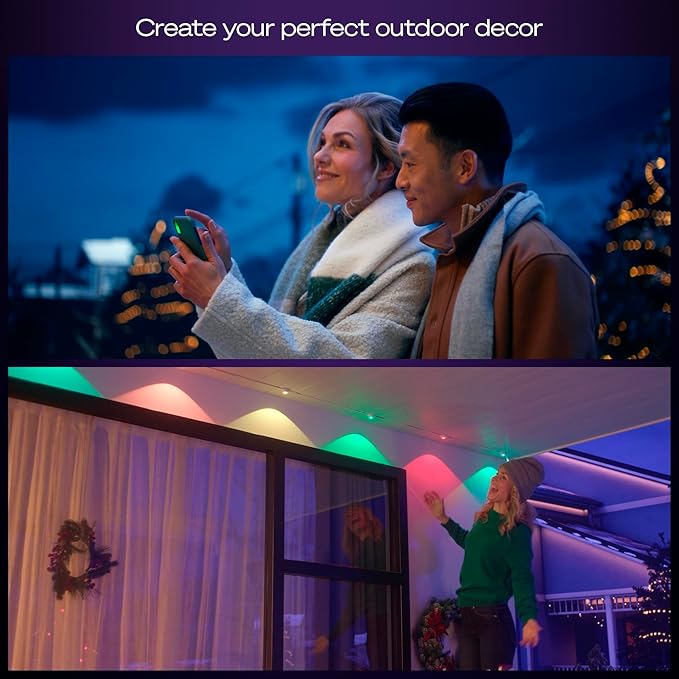 Philips Hue Festavia 90ft Permanent Outdoor String Lights, 48 Dimmable Lights, 55 Lumens Each, Weatherproof, Water-Resistant, White Wire, Color Ambience, Bridge Required