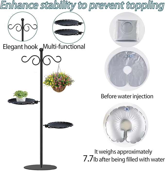 Upgraded 74" Shepherd's Hook for Bird Feeder，Floor Hanging Plant，Wind Chime Stand, Waterproof Metal & Adjustable-Height Standing Pole Holder for Lantern and Wreath, Indoor & Outdoor（2 Placement Racks)