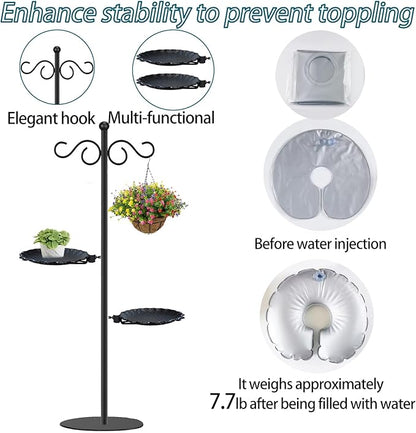 Upgraded 74" Shepherd's Hook for Bird Feeder，Floor Hanging Plant，Wind Chime Stand, Waterproof Metal & Adjustable-Height Standing Pole Holder for Lantern and Wreath, Indoor & Outdoor（2 Placement Racks)