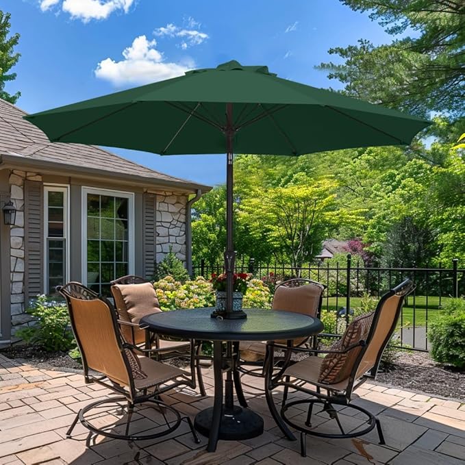 PatioKingdom 9FT Patio Outdoor Umbrella-UPF 50+ Sun Shade with Wind Vent, Push-Button Tilt & Smooth Crank Lift, Rust-Resistant Fiberglass Frame for Garden, Backyard,Yard (Dark Green, 9FT)