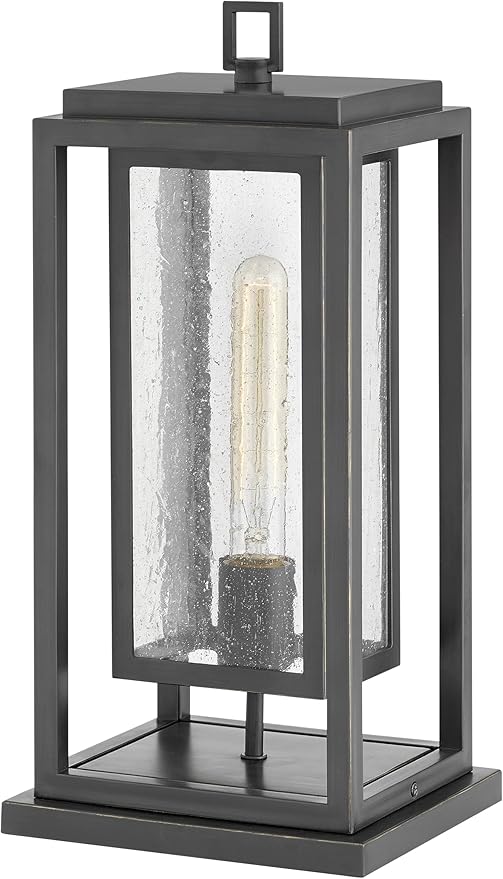 Hinkley Republic Medium Pier Mount Outdoor Lantern - Low Voltage, LED Included, Composite, Clear Seedy Glass Panes, Anti-Fading Finish - Oil Rubbed Bronze Finish