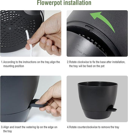 10/9/8 inch Medium Self Watering Pots, Plant Pots with Mesh Drainage Holes for Indoor Outdoor Garden Plants, Flower Pots with Removable Deep Reservoir, Set of 3 Plastic Planters, Black