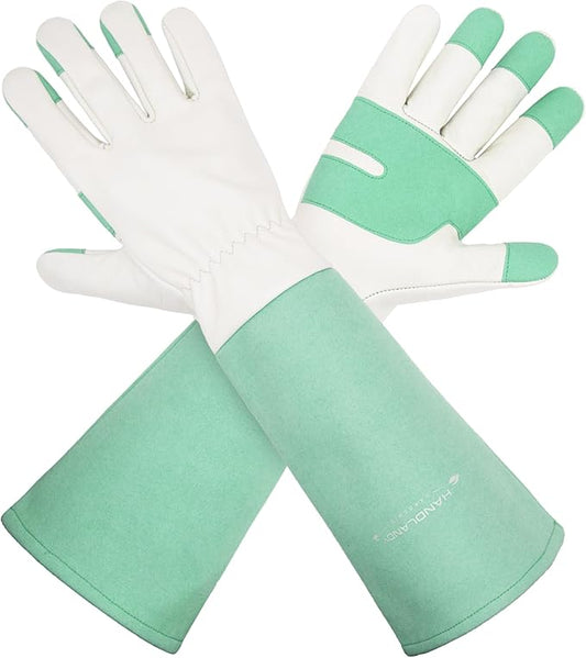 HLDD HANDLANDY Long Gardening Gloves for Women Men - Leather Rose Pruning Gloves Thorn Proof - Breathable Working Glove