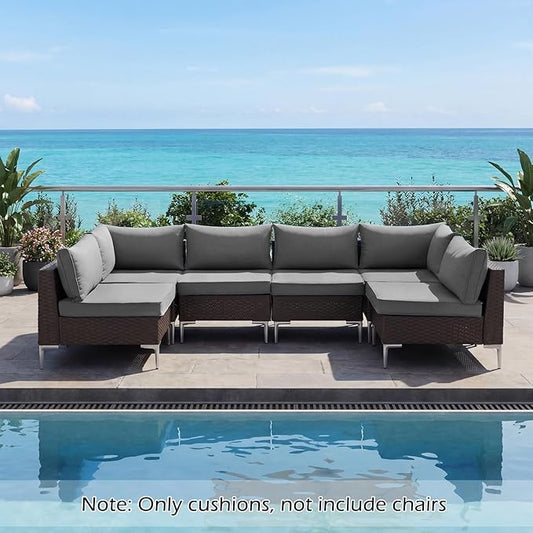 HOMREST 4" Thick Outdoor Replacement Cushions, Water-Resistant Patio Seat Cushions 25x25, Non-Slip 14-Piece Set for 6-Seat Rattan Wicker Sectional Sofa,Gray