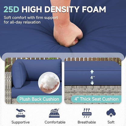 HOMREST Outdoor Sectional Cushions Set of 9, Waterproof Patio Furniture Cushions for 4-Seat Rattan Wicker Sofa, Deep Seat Couch Cushions with Non-Slip Bottom & Machine Washable Covers, Navy Blue