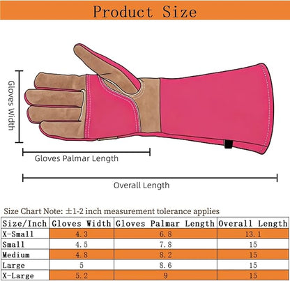 Gardening Gloves for Women, Long Thorn Proof Garden Gloves for Yard Work, Heat Resistant Leather Gloves for Welding, BBQ, Cooking, Fireplace, Chainsaw, Utility, Durable, Rose Red, M