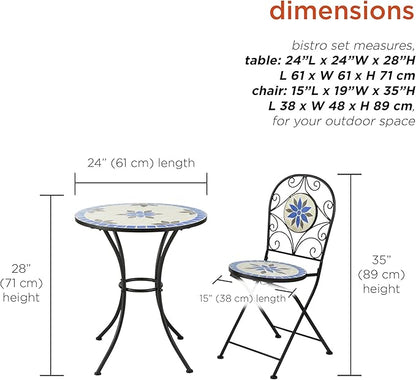 Alpine Corporation Blue and Beige Mosaic Bistro Set, 3-Piece