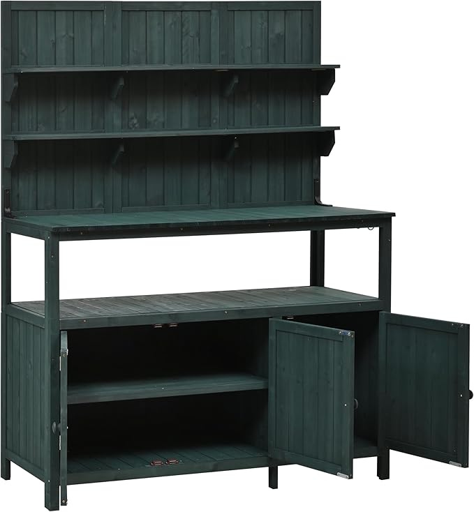 Christopher Knight Home Belfast 50.20" W Outdoor Potting Bench Table, Fir Wood Potting Table, Large Gardening Workstation with Storage Shelf, Ample Space Garden Tools Organizer for Backyard, Green